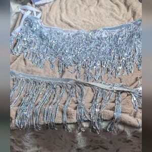 ✨ Silver Sequin Tie Front Mini Skirts